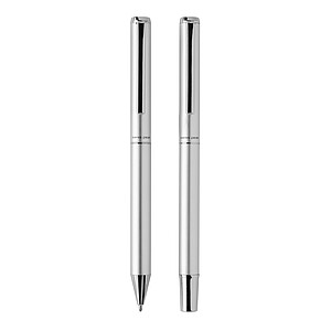 Sada KP s modrou náplní a rolleru, recyklovaný hliník, stříbrná