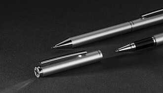 Sada KP s modrou náplní a rolleru, recyklovaný hliník, stříbrná