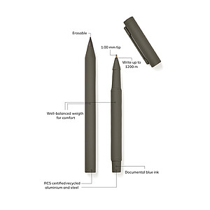 Sada per z recyklovaného hliníku, zelená - propisky s potiskem