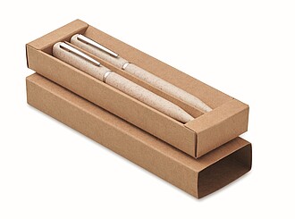 Sada propisek z pšeničné slámy/ABS, béžová - propisky s potiskem