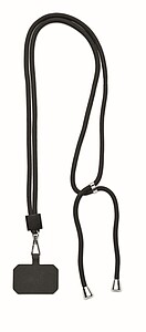 SAMEDIS Kulatá šňůrka na krk s držákem na telefon, černá - reklamní předměty