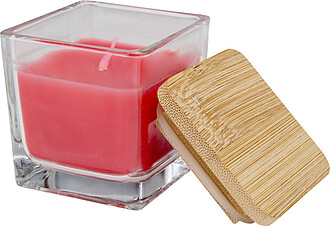 SEVILLA Čtvercová skleněná svíčka s bambusovým víčkem, červená