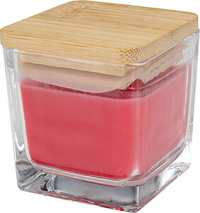 SEVILLA Čtvercová skleněná svíčka s bambusovým víčkem, červená