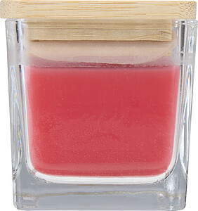 SEVILLA Čtvercová skleněná svíčka s bambusovým víčkem, červená