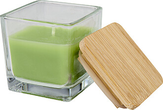 SEVILLA Čtvercová skleněná svíčka s bambusovým víčkem, zelená