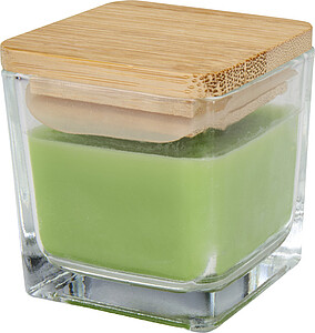 SEVILLA Čtvercová skleněná svíčka s bambusovým víčkem, zelená