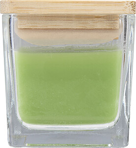 SEVILLA Čtvercová skleněná svíčka s bambusovým víčkem, zelená