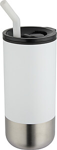 SITUZAN Dvoustěnný termohrnek s brčkem, 480 ml, bílá - reklamní předměty