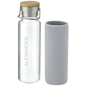Skleněná láhev, 660 ml, s šedým neoprenovým obalem