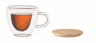 Skleněný hrnek, dvoustěnný s bambusovým víčkem, 180ml