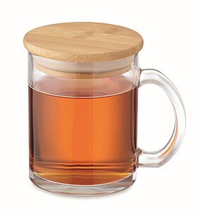 Skleněný hrnek s bambusovým víčkem, 300ml