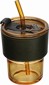 Sklenice 400ml, s víčkem a brčkem, žlutá