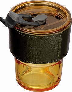 Sklenice 400ml, s víčkem a brčkem, žlutá