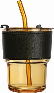 Sklenice 400ml, s víčkem a brčkem, žlutá