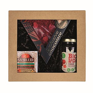 SLADKÝ PODZIM Sada obsahující exklusivní čokoládu, čaj a višňový džem, v dárkové krabici - reklamní předměty