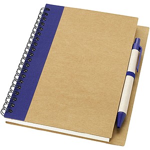 Souprava recyklovatelného zápisníku a kuličkového pera, tmavě modrá - reklamní zápisník