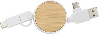 Svinovací nabíjecí kabel s bambusovou plochou, bílý
