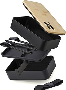 TARINA Krabička na oběd s příborem a bambusovým víkem, 2 x 400 ml, černá