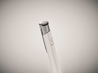 Tlačítkové kuličkové pero z recyklovaného hliníku, modrá náplň, bílá