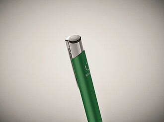 Tlačítkové kuličkové pero z recyklovaného hliníku, modrá náplň, zelená