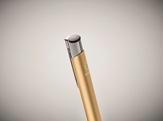 Tlačítkové kuličkové pero z recyklovaného hliníku, modrá náplň, zlatá