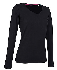 Tričko STEDMAN STARS CLAIRE V-NECK LONG SLEEVE černá L - dámská trička s vlastním potiskem