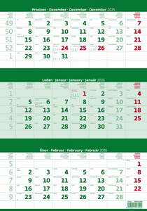 Tříměsíční kalendář zelený 2026