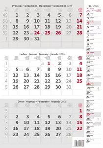 Tříměsíční šedý kalendář s poznámkami 2026