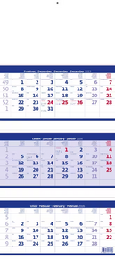 Tříměsíční skládaný kalendář modrý 2026