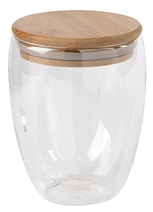 VARIETA Dvoustěnná sklenice s bambusovým víčkem, 350ml - sklenice s potiskem