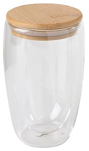 VARIETA Dvoustěnná sklenice s bambusovým víčkem, 450ml - sklenice s potiskem