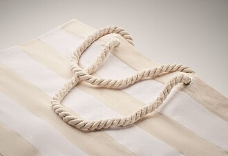 Velká nákupní či plážová taška, bavlna, pruhovaná, bílá