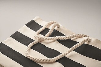 Velká nákupní či plážová taška, bavlna, pruhovaná, černá