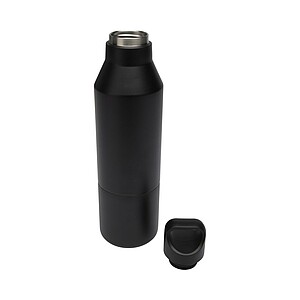 VIORA Dvoustěnná termoska s hrnkem z recyklované nerezové oceli, 600 ml, černá