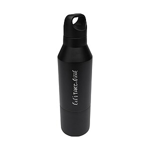 VIORA Dvoustěnná termoska s hrnkem z recyklované nerezové oceli, 600 ml, černá