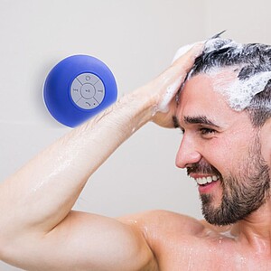 Voděodolný Bluetooth reproduktor s pogumovaným povrchem a velkou přísavkou, modrá