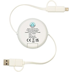 Vysouvací datový synchronizační a rychlonabíjecí 45W kabel 5 v 1 o délce 100 cm z recyklovaného plastu a hliníku, stříbrný