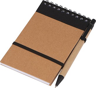 Zápisníček s kroužkovou vazbou, linkovanými listy a propiskou, černá - reklamní zápisník