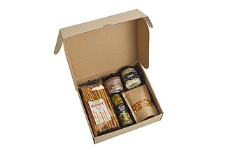 ZOBINK Dárková sada - paštika, olivy, špaldové tyčinky, kukuřice bbq, cibulky - reklamní předměty
